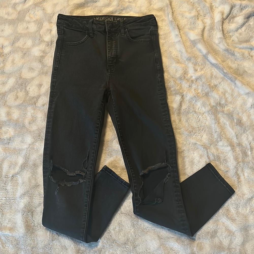American Eagle Super Stretch X Super Hi Rise Jegging Jeans Distressed Sz 4 Short